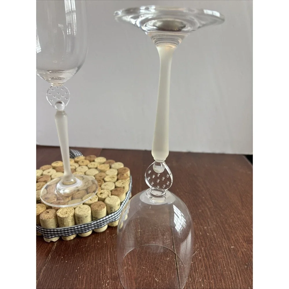 2 Mikasa Moonlight Frost With Clear Bowl & Frosted Stem Water‎ Goblet 10 1/8
